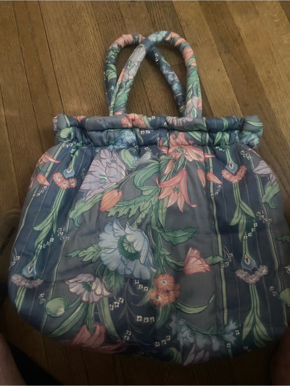 Floral Quilted Tote Bag - Blue & Pastel
